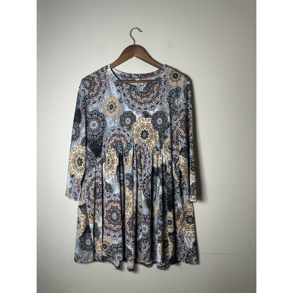 Paisley Grace XXL Boho Mandala Paisley Babydoll Tunic Top 3/4 Sleeve